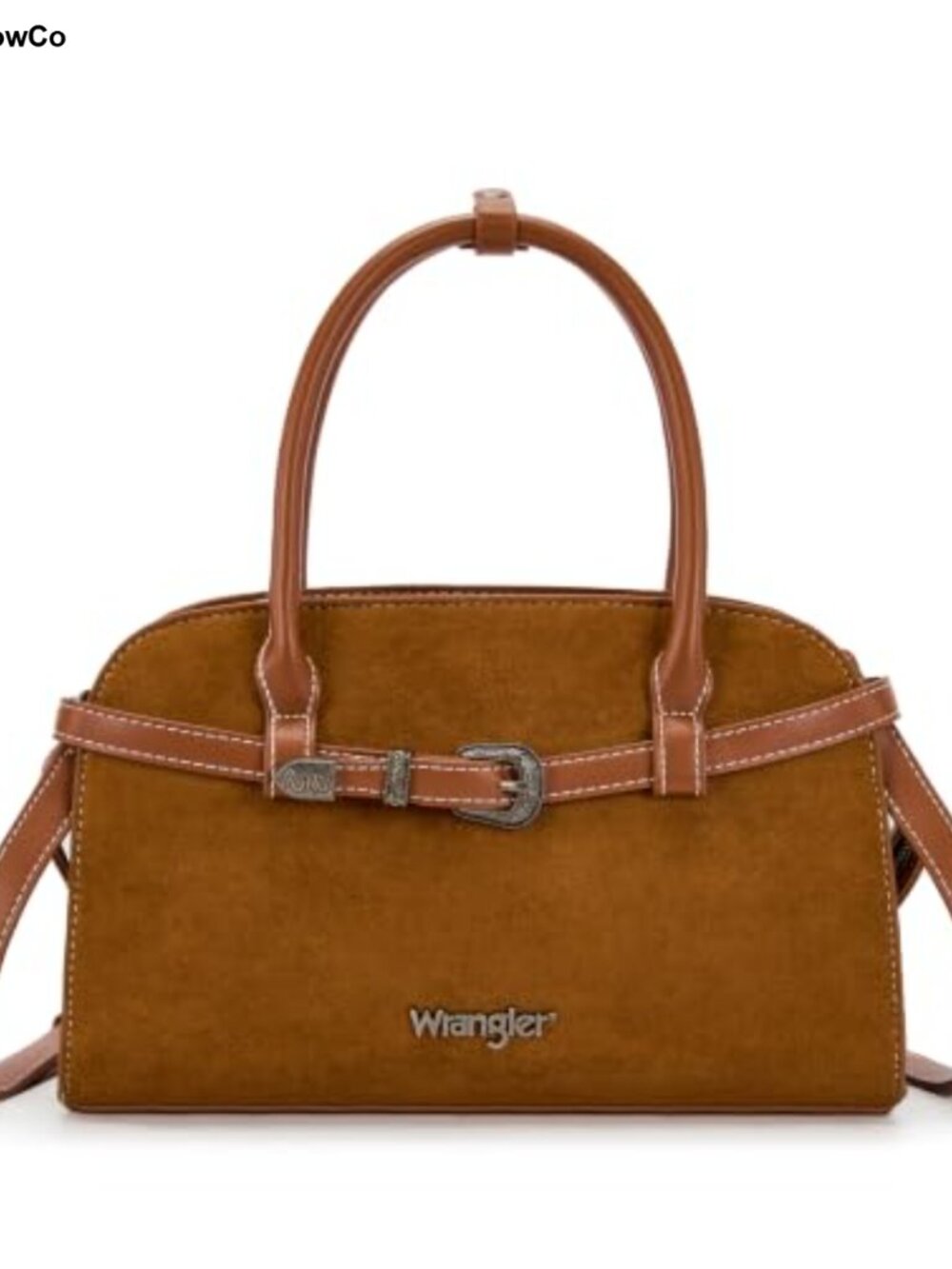 Faux Suede Satchel Crossbody Bag Western Buckle Handbag